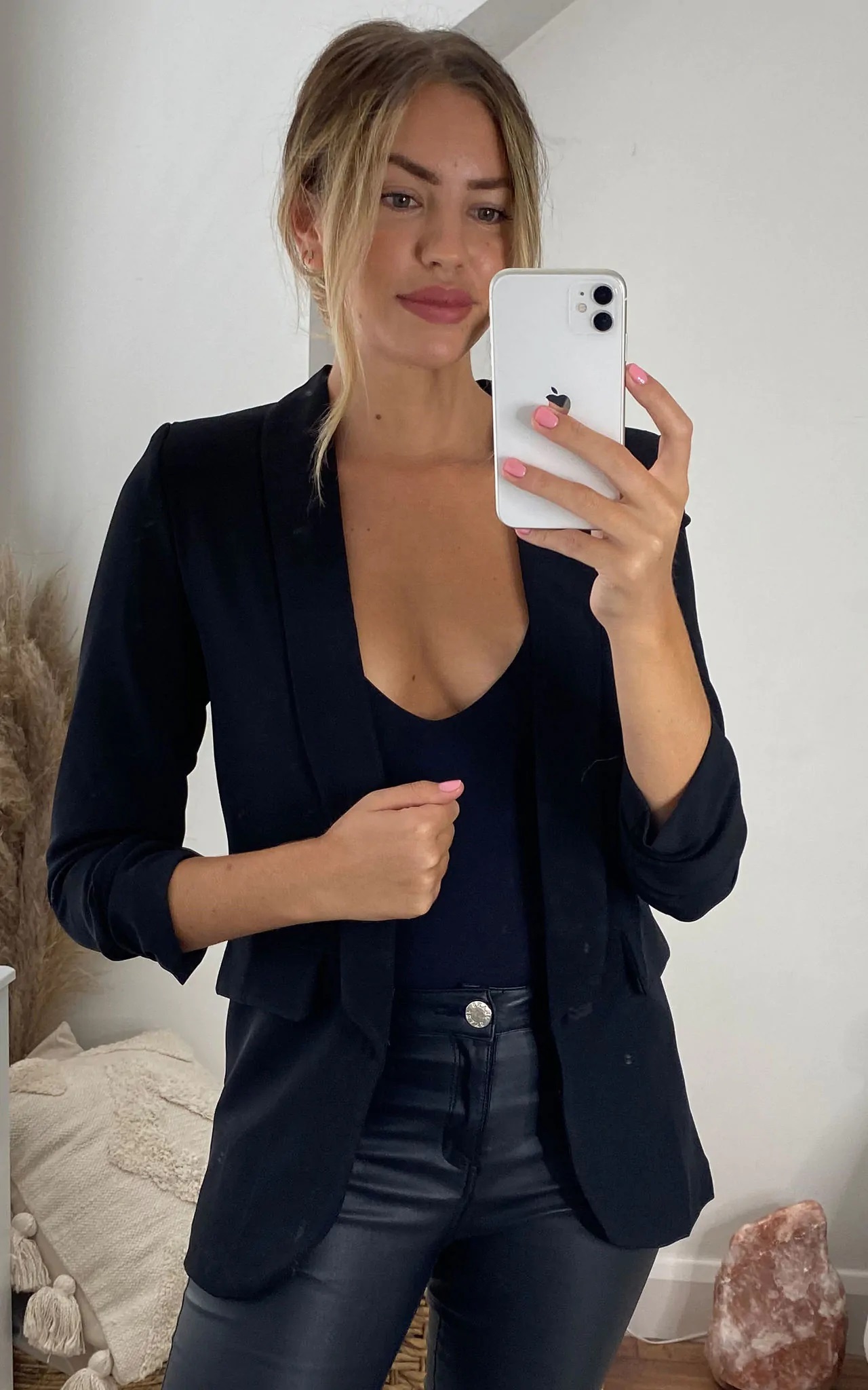 Black Rouched Sleeve Blazer - Image 2