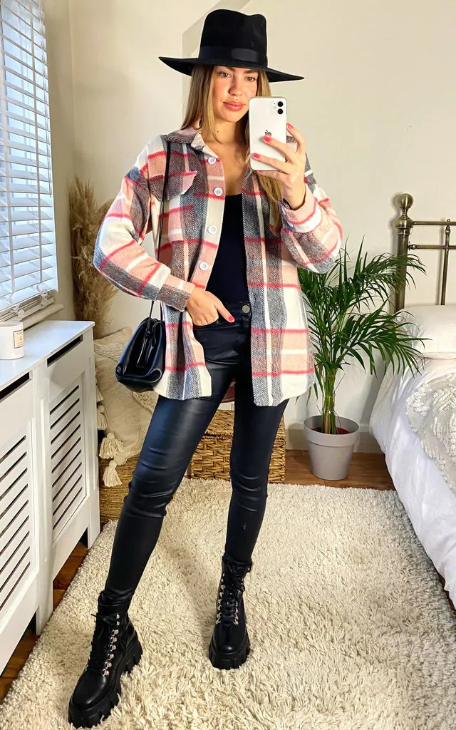 Peach Oversized Check Shacket - Image 4