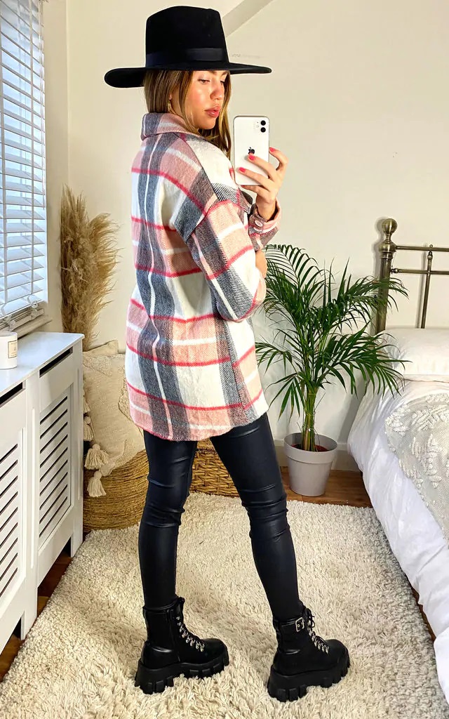 Peach Oversized Check Shacket - Image 3