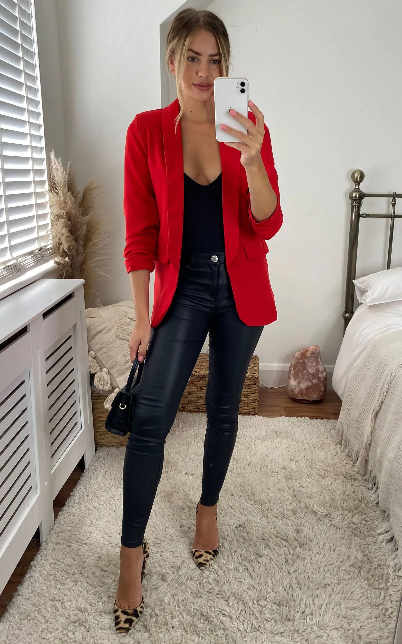 Red Rouched Sleeve Blazer - Image 4