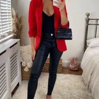 Red Rouched Sleeve Blazer