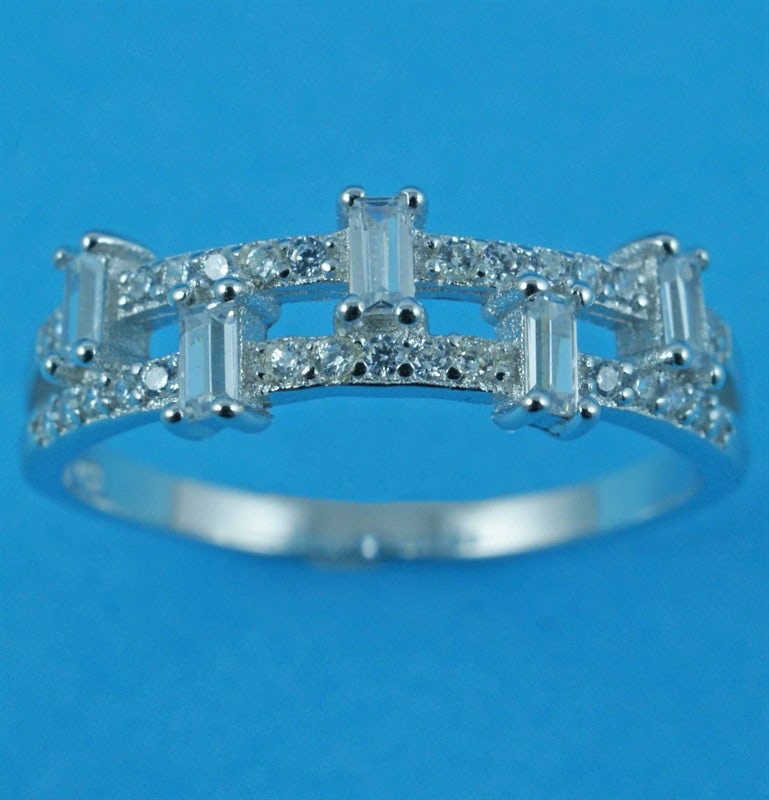 925 Silver Baguette Clear Band Ring