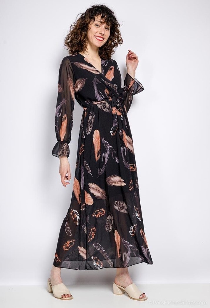 Black Feather Maxi Dress