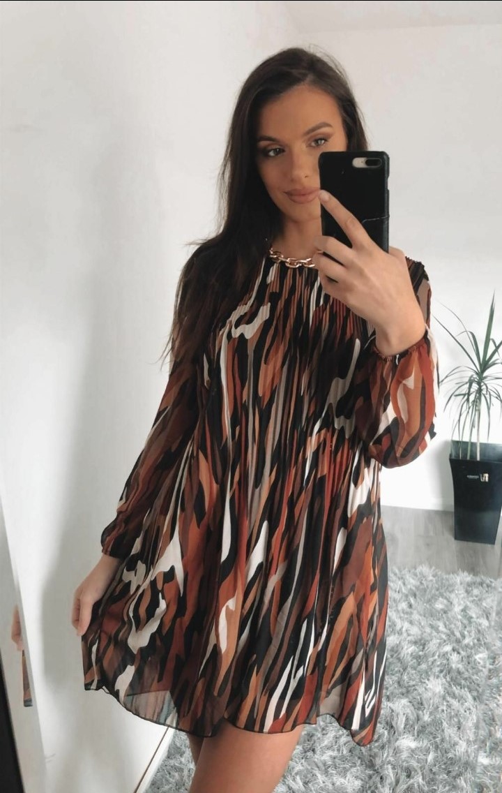Brown Pleated Midi Dress