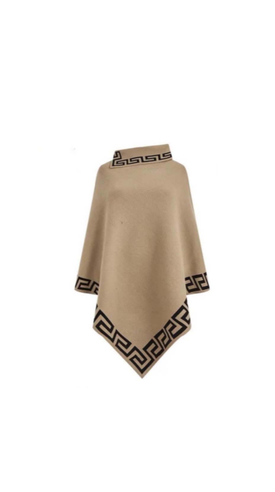 Camel Greek Key Collar Poncho