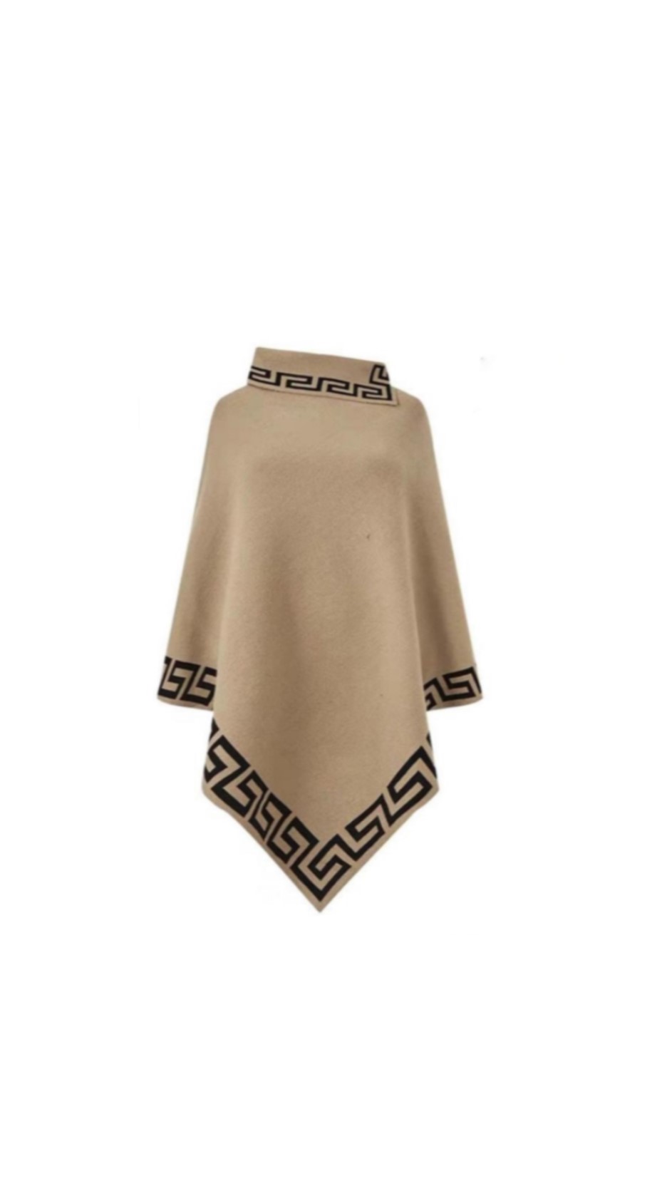 Camel Greek Key Collar Poncho - Image 2