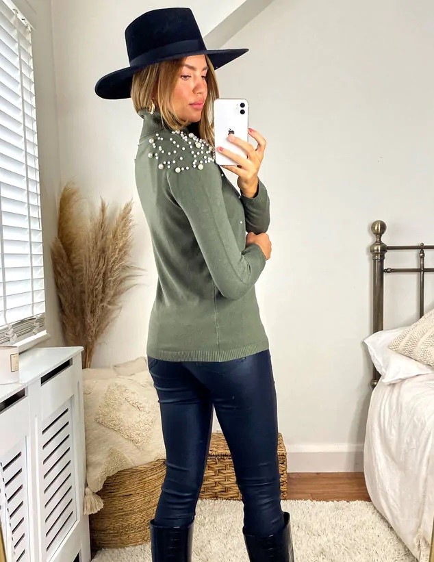 Khaki Pearl Polo Jumper - Image 3