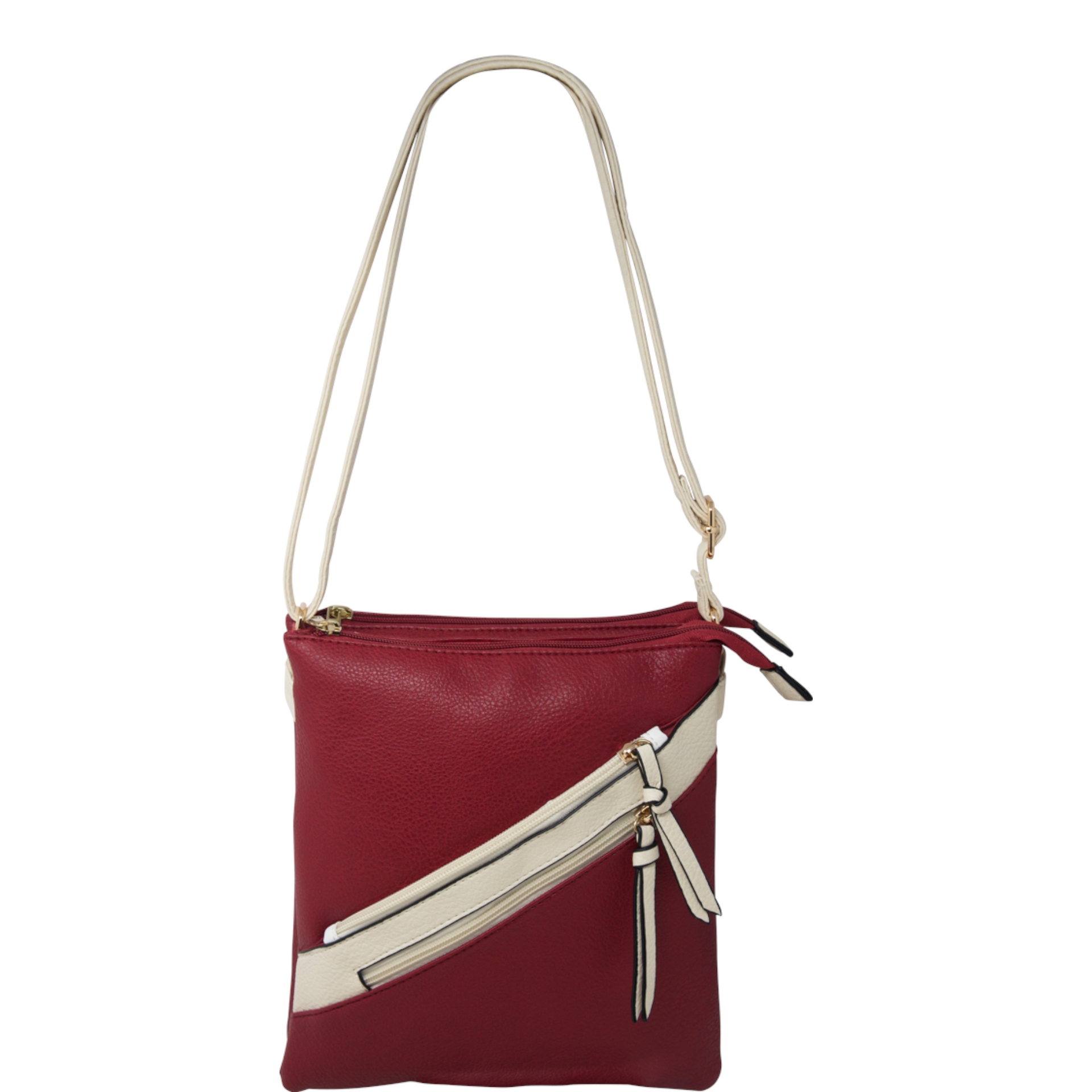 Red Diagonal Zip Shoulder Bag