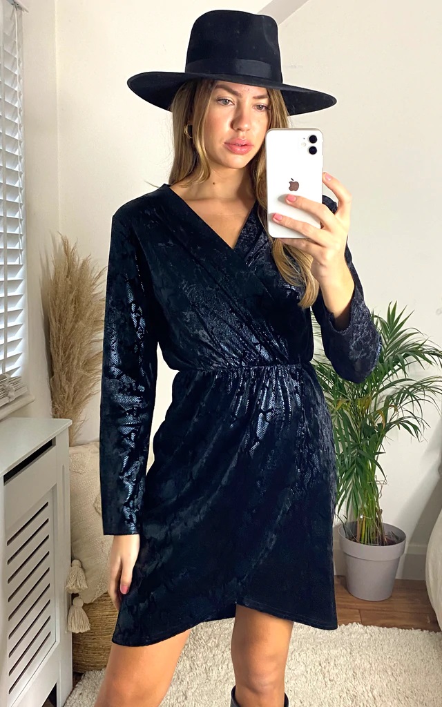 Reptile Embossed Mini Dress - Image 5