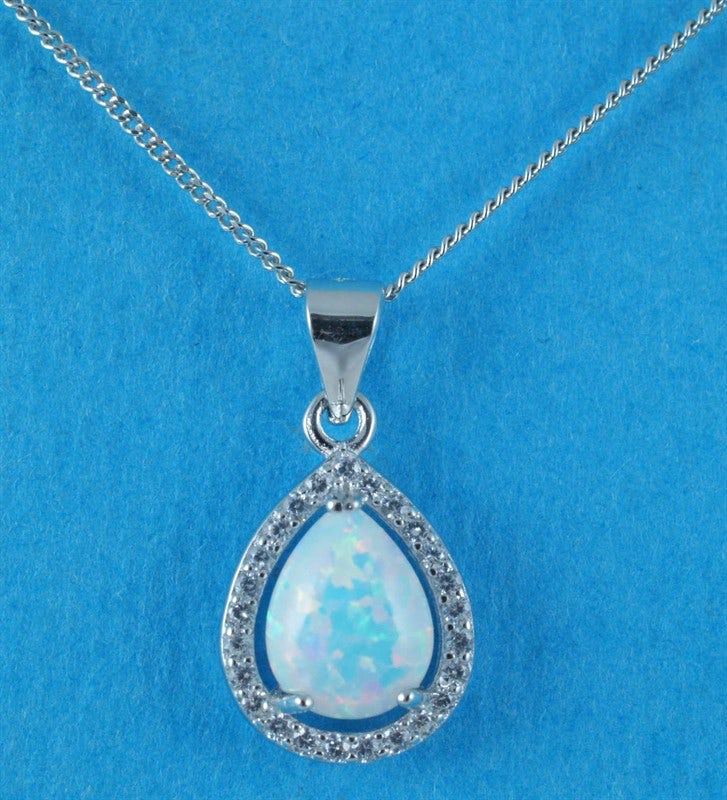 925 White Opal Teardrop Necklace