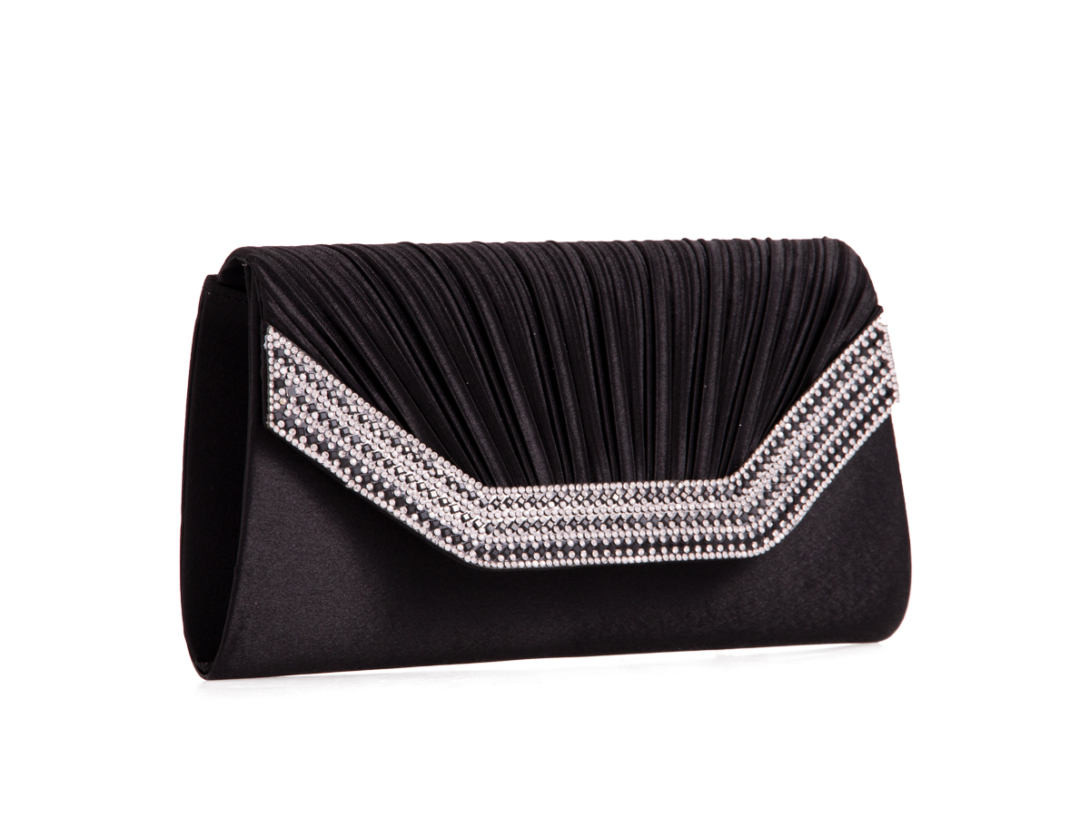 Black Diamante Satin Clutch Bag - Image 2
