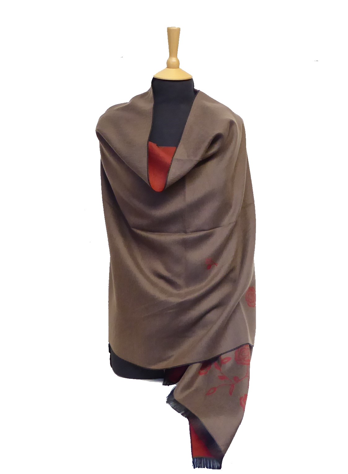 Brick Red/Khaki Rose Pashmina - Image 2