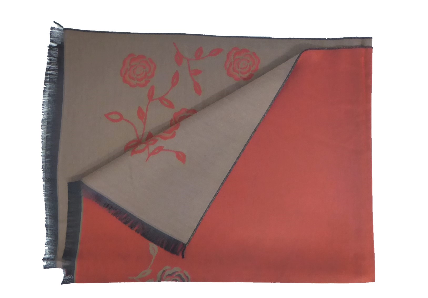Brick Red/Khaki Rose Pashmina - Image 4