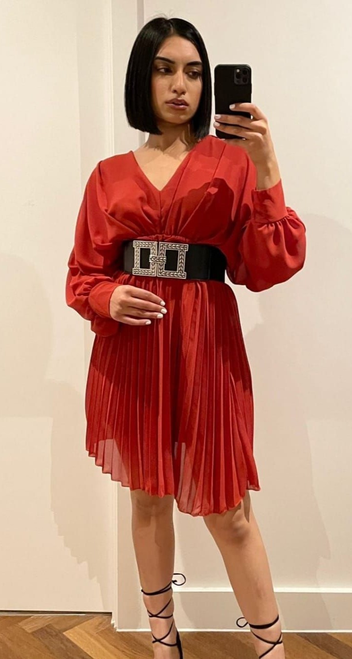 Red Chiffon Midi Dress