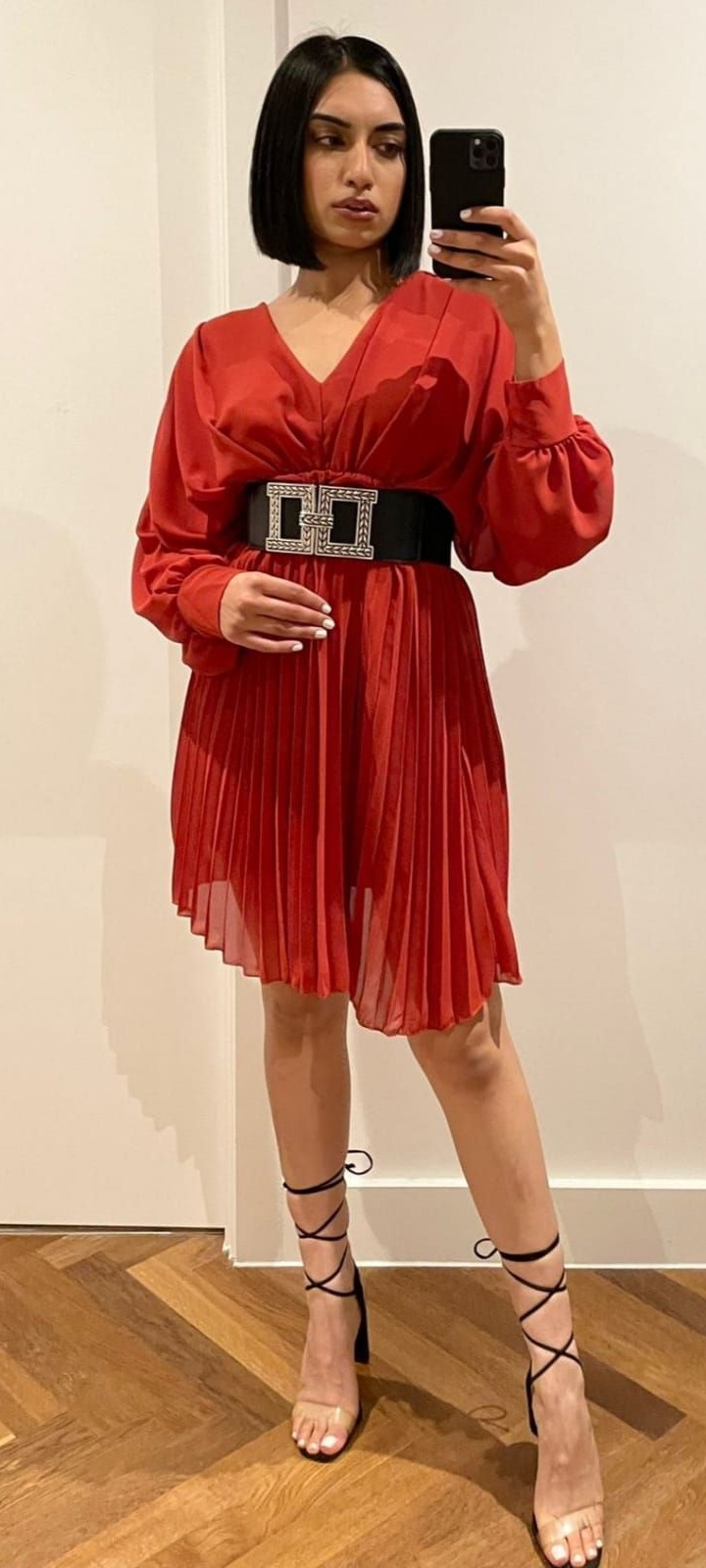Red Chiffon Midi Dress