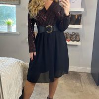 Red Sequin Midi Dress