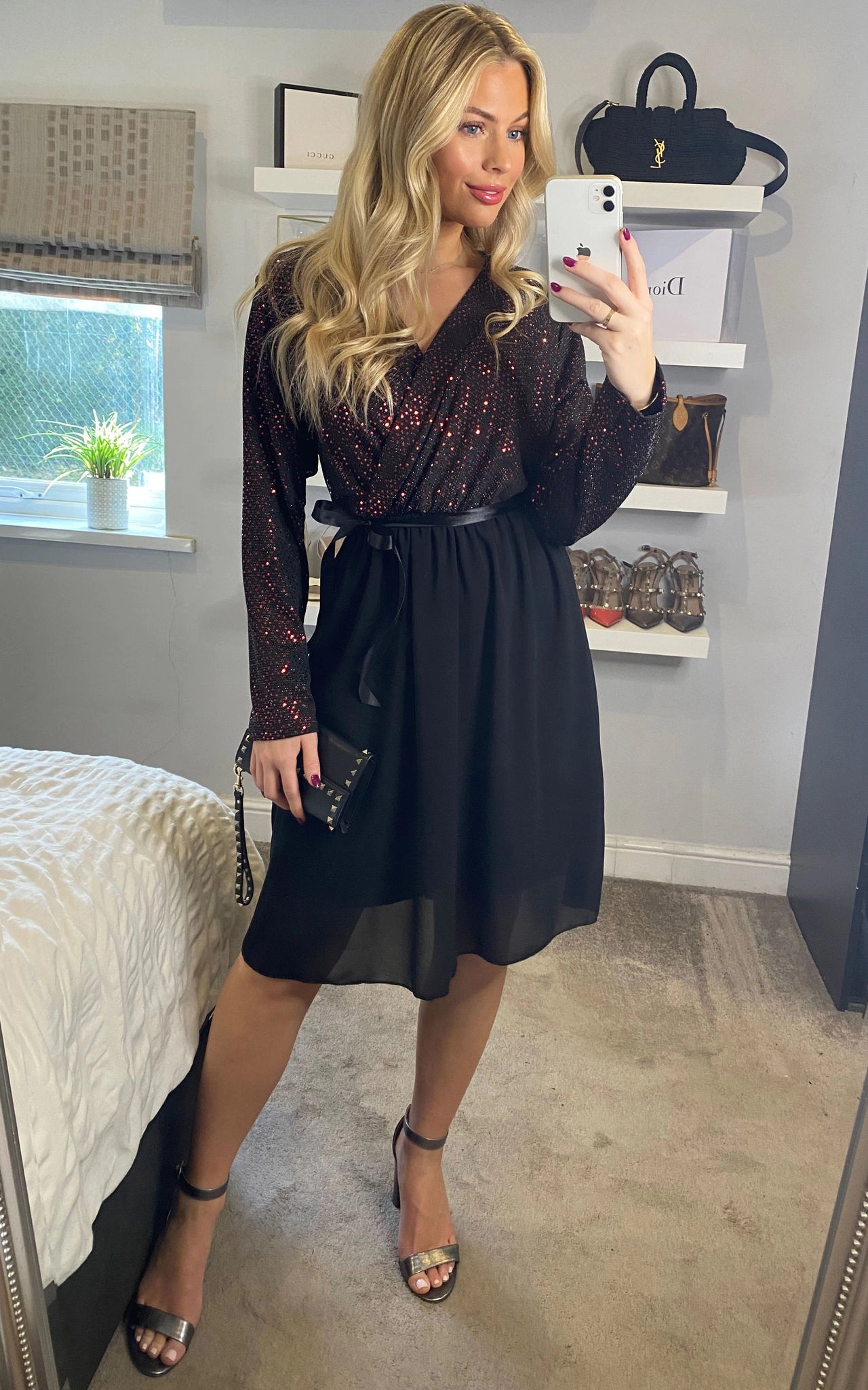 Red Sequin Midi Dress - Image 2