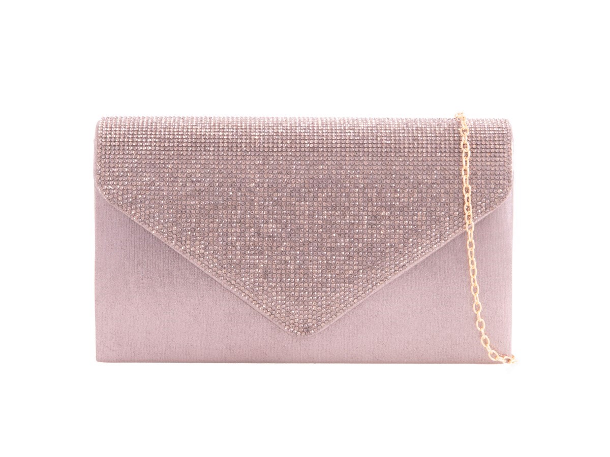 Silver Diamante Envelope Clutch Bag