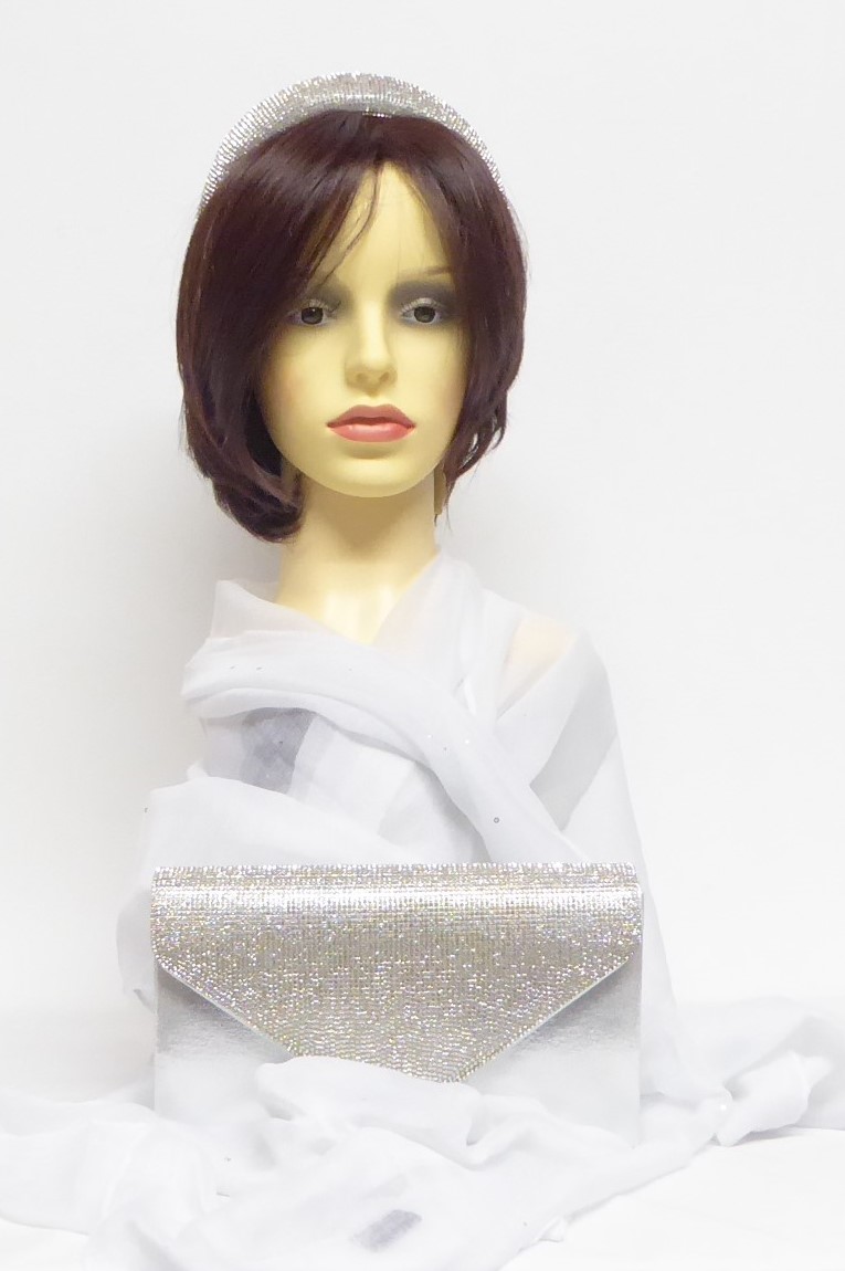 Silver Diamante Envelope Clutch Bag - Image 5