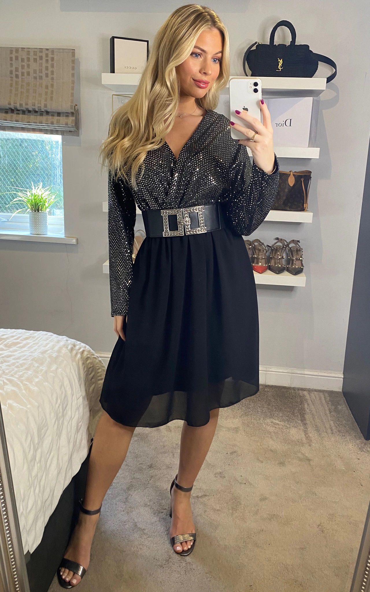 Silver Sequin Midi Dress - Image 3