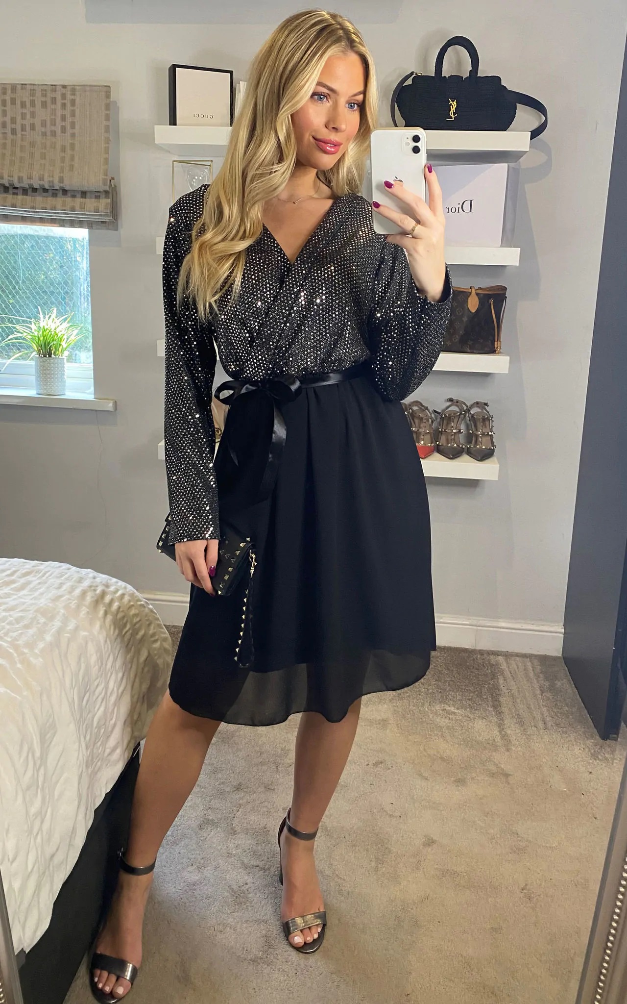 Silver Sequin Midi Dress
