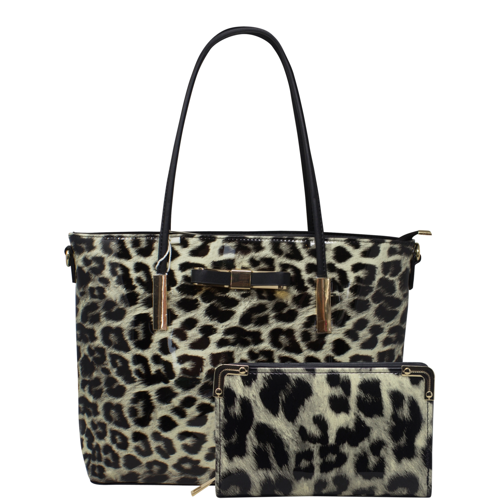 Black Leopard Print Patent Shopper - Image 6
