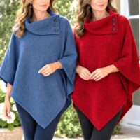 Italian Buttons Cowl-Neck Poncho's