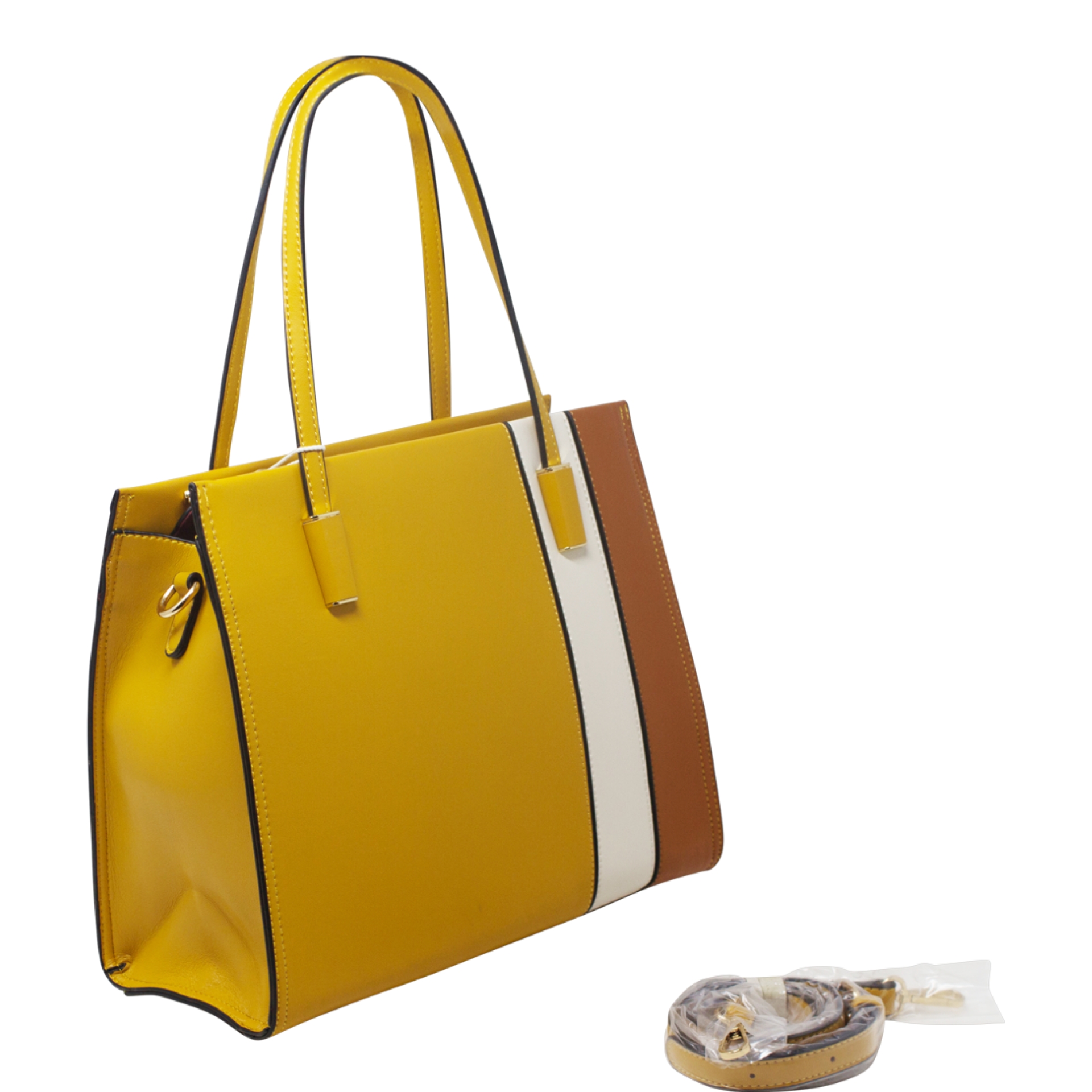 Mustard Panelled Tote Handbag - Image 2