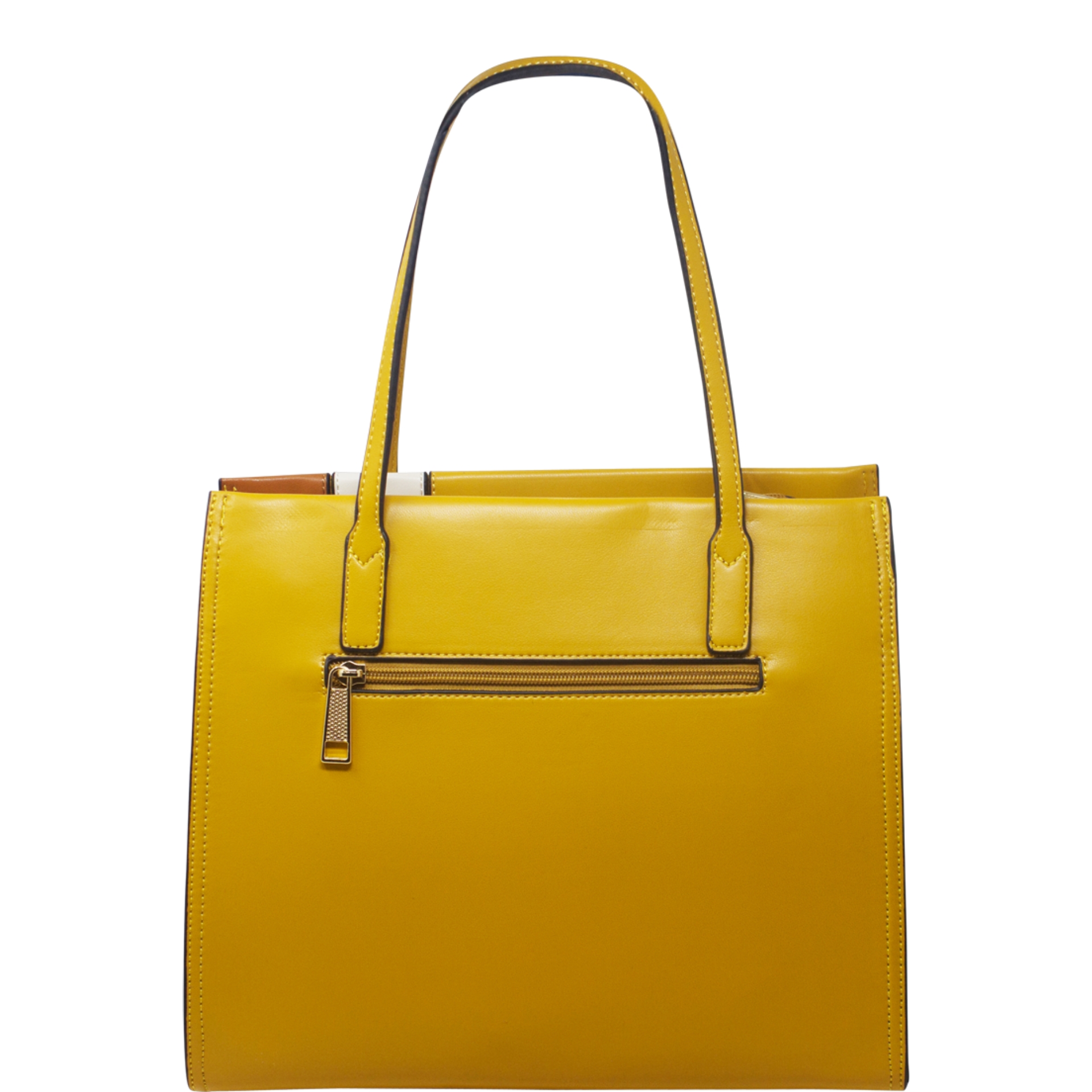 Mustard Panelled Tote Handbag - Image 4