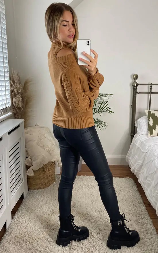 Tan Cold Shoulder Jumper - Image 2