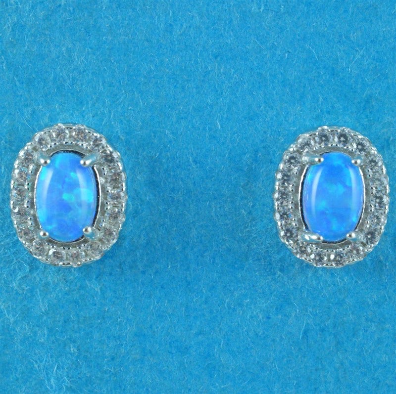 925 Blue Opal Oval Earrings