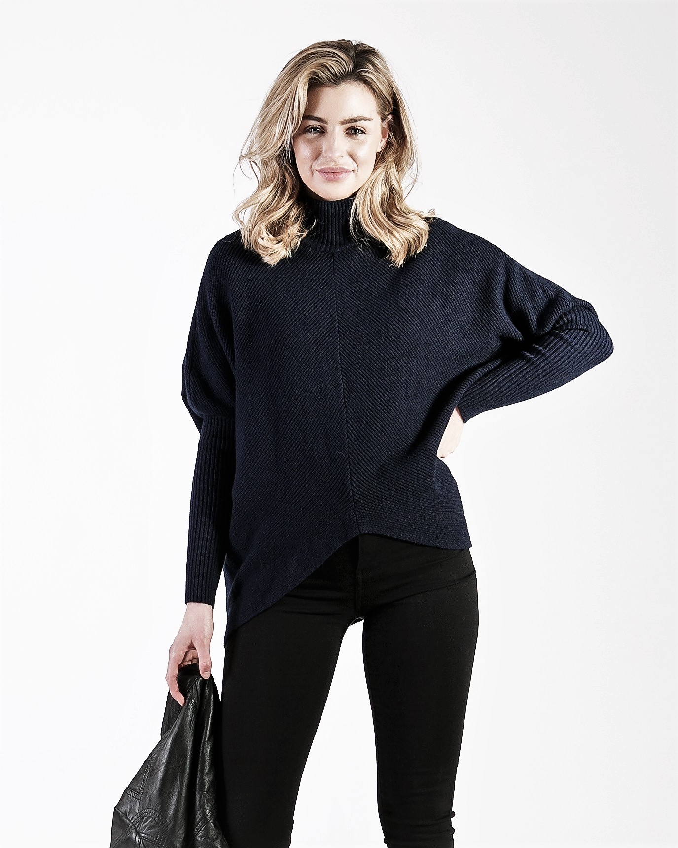 Black High Low Cowl Neck Jumper