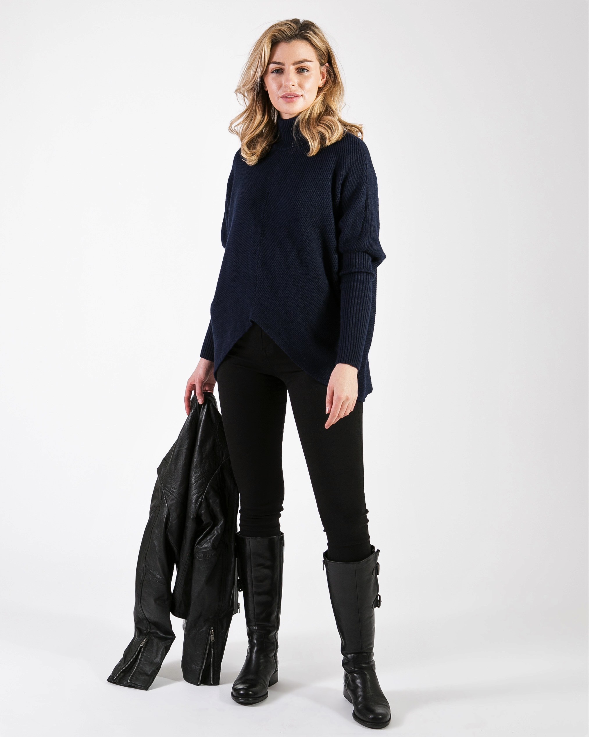 Black High Low Cowl Neck Jumper - Image 2