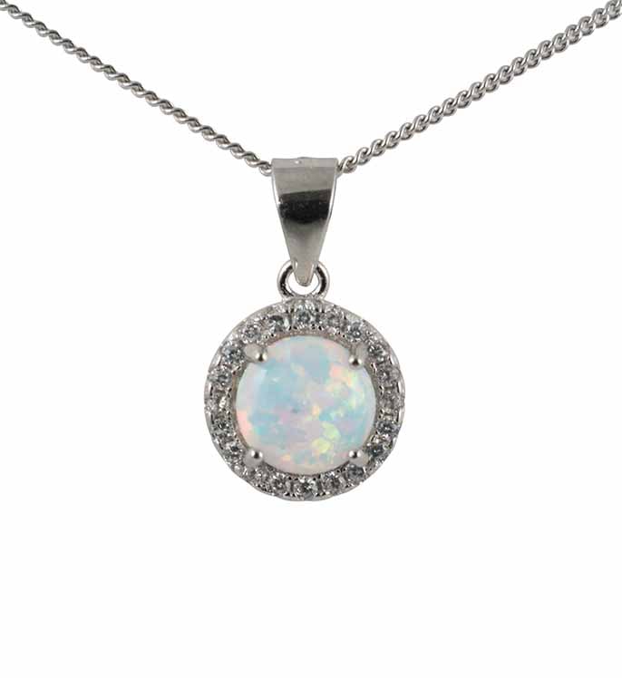 925 White Opal Round Necklace