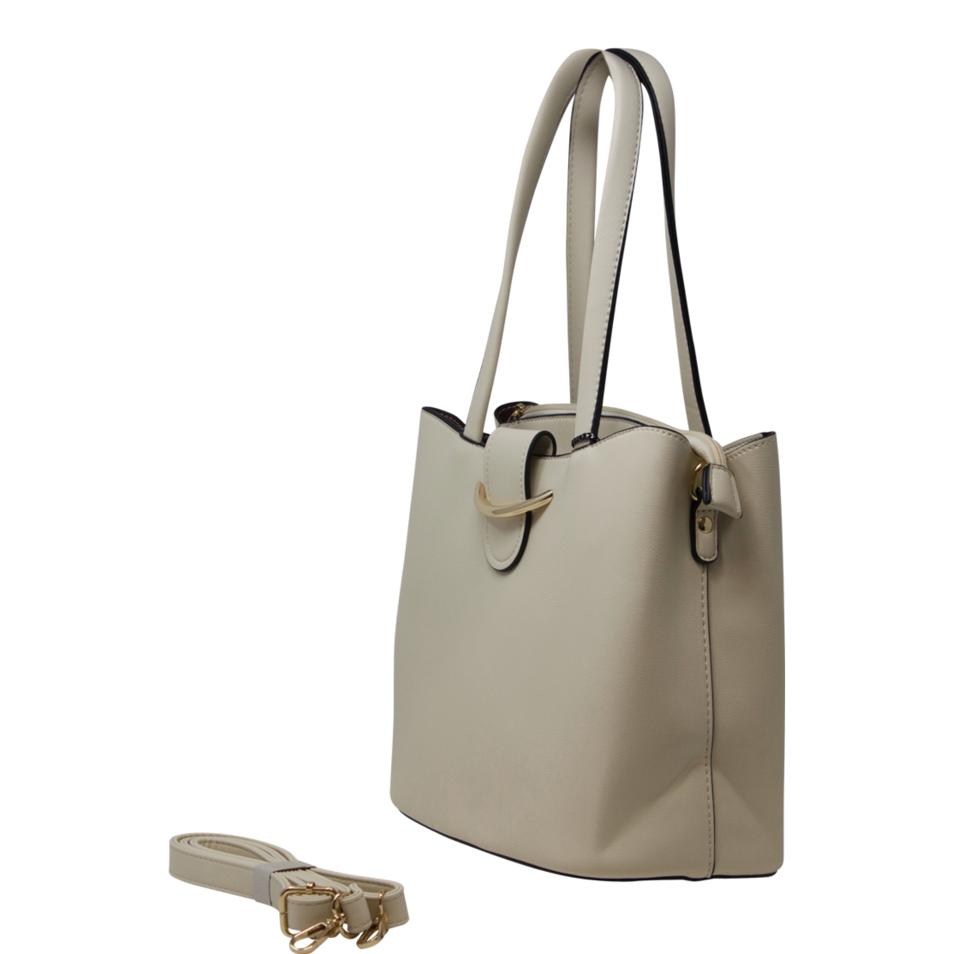 Beige Curved Buckle Handbag - Image 2