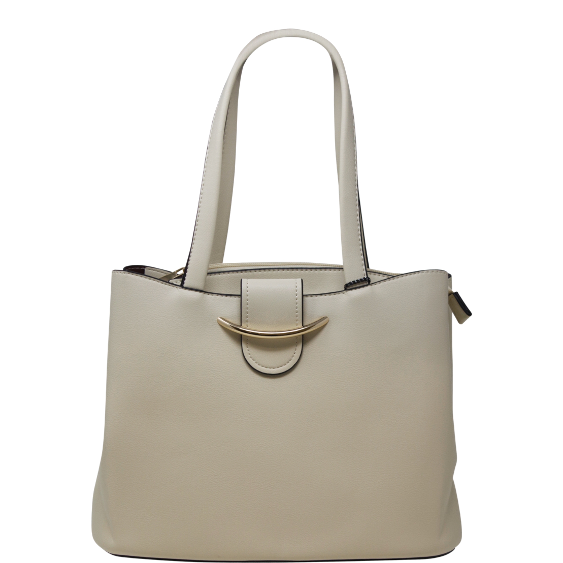 Beige Curved Buckle Handbag