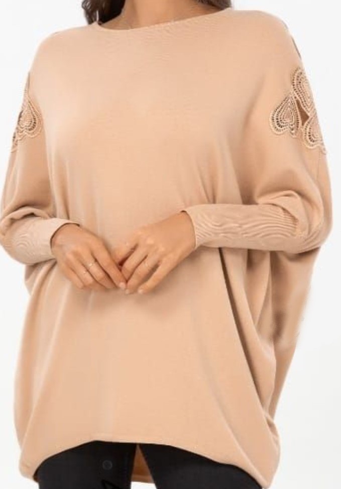 Caramel Embroidered Heart Fine Knit - Image 2