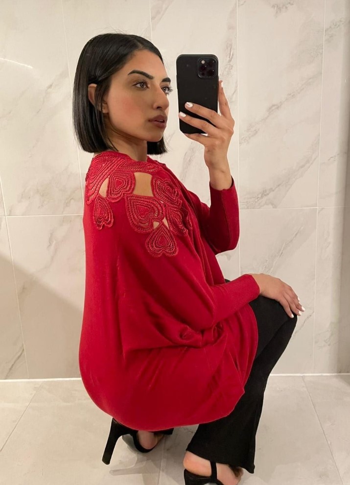 Red Embroidered Heart Fine Knit