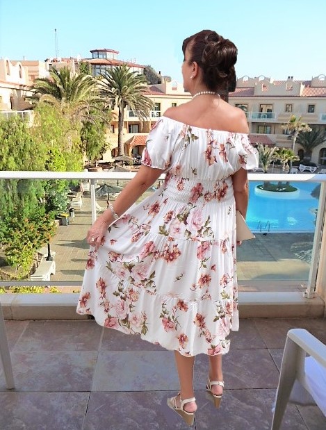 Beige Pink Floral Midi Dress - Image 3