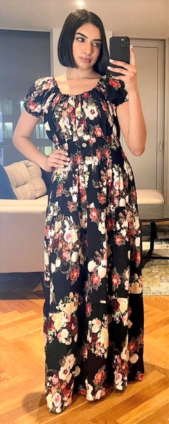 Black Roses Bardot Maxi Dress