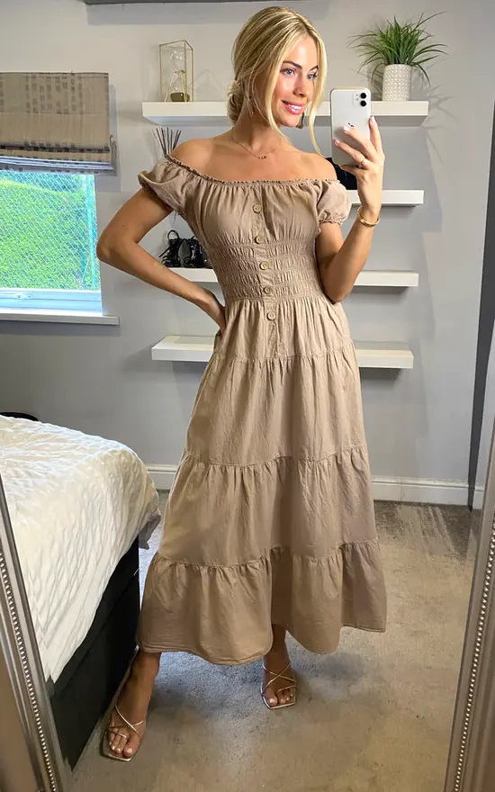 Brown Bardot Midi Dress - Image 5