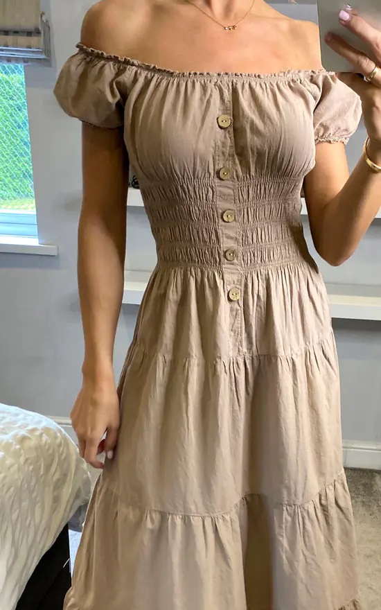 Brown Bardot Midi Dress - Image 4