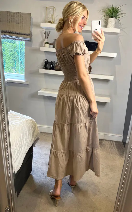 Brown Bardot Midi Dress - Image 2