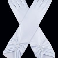 White Long Satin Pearl Gloves