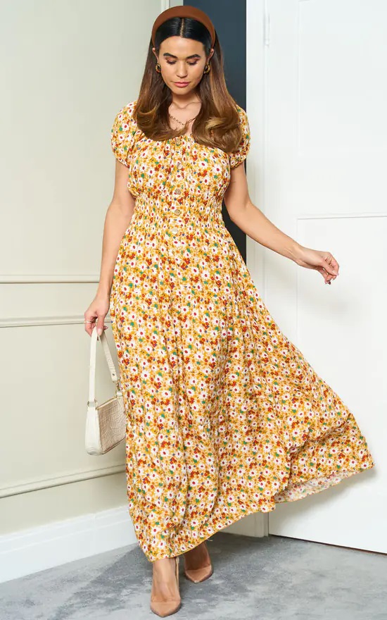 Yellow Daisy Bardot Maxi Dress - Image 8