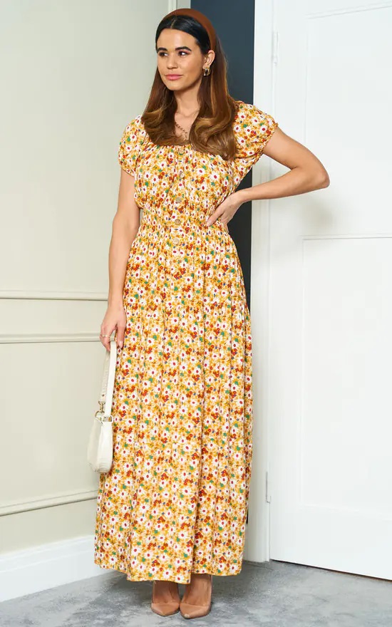 Yellow Daisy Bardot Maxi Dress - Image 7