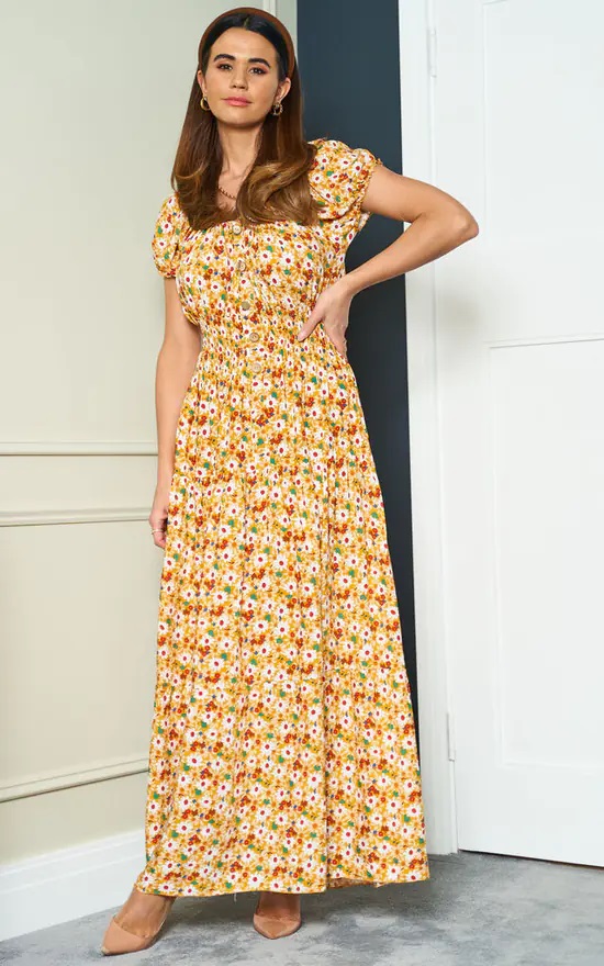 Yellow Daisy Bardot Maxi Dress - Image 6