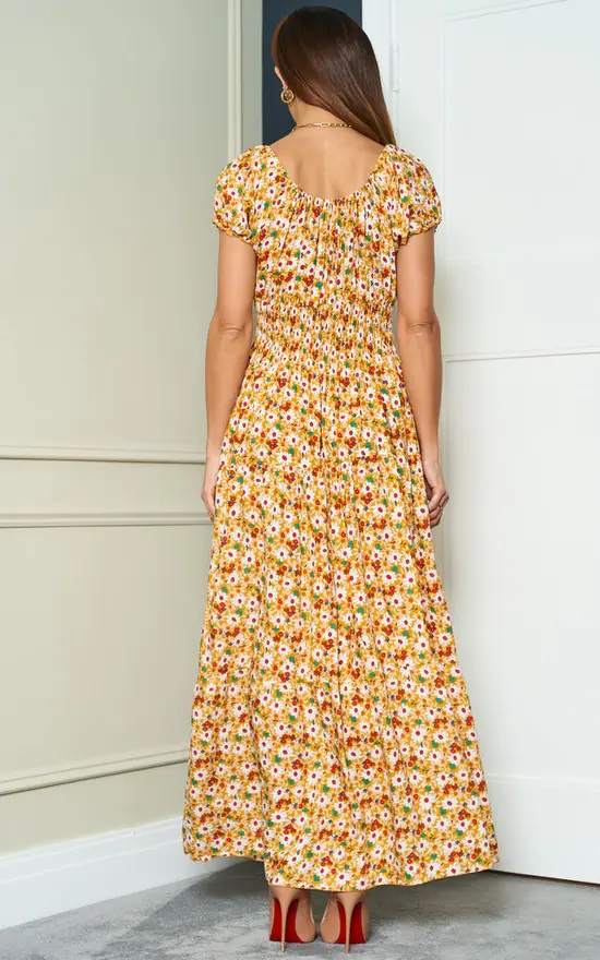 Yellow Daisy Bardot Maxi Dress - Image 3
