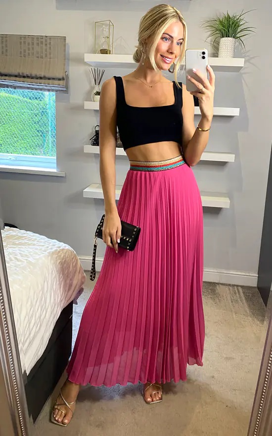 Fuschia Pleated Maxi Skirt - Image 5