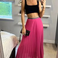 Fuschia Pleated Maxi Skirt